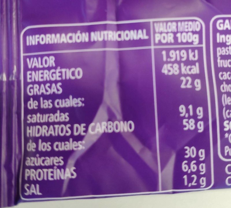 Foto da tabela nutricional