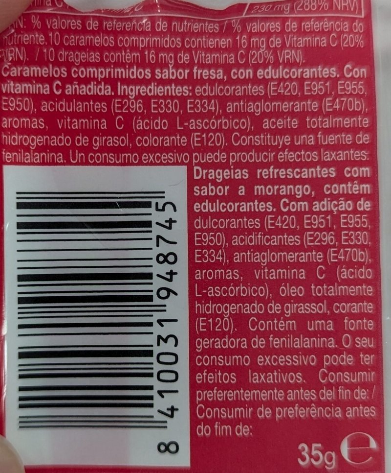 Foto da lista de ingredientes