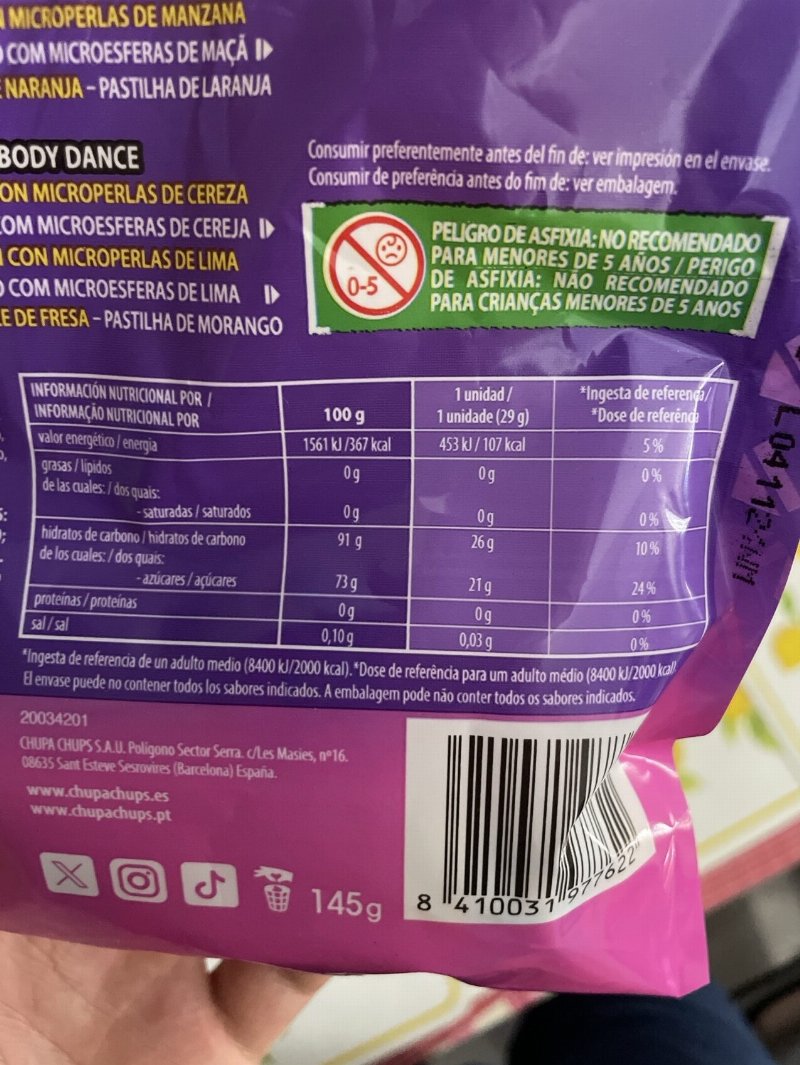 Foto da tabela nutricional