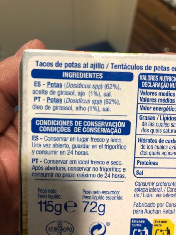 Foto da lista de ingredientes