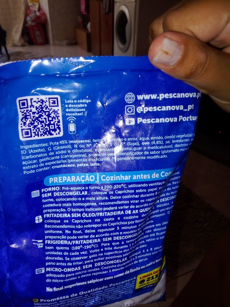Foto da lista de ingredientes