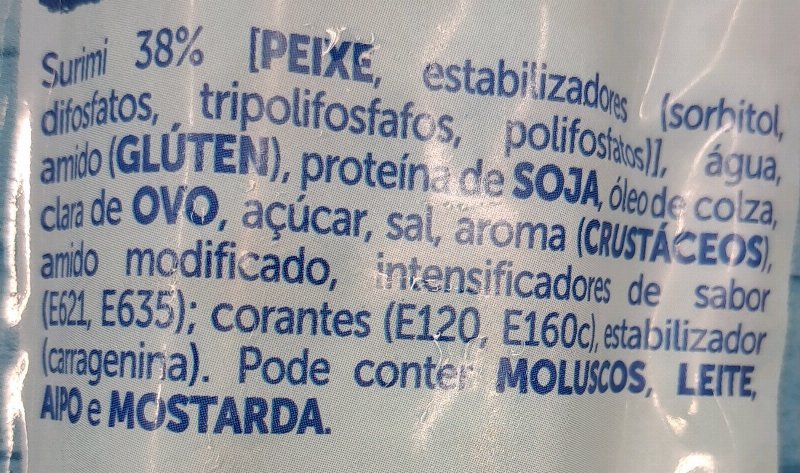 Foto da lista de ingredientes
