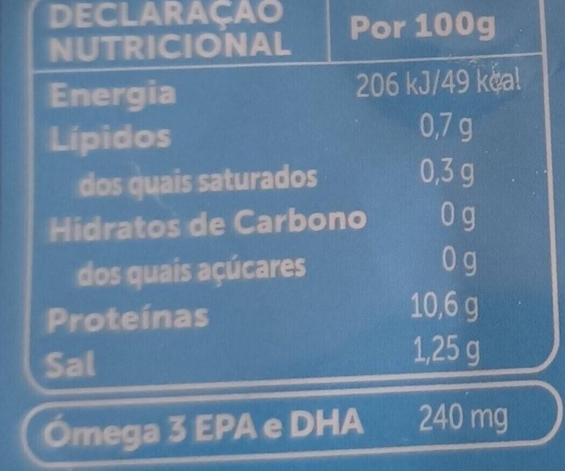 Foto da tabela nutricional
