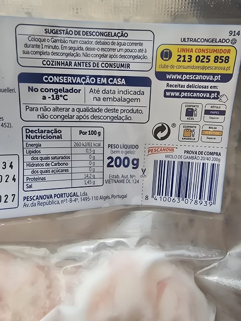 Foto da tabela nutricional