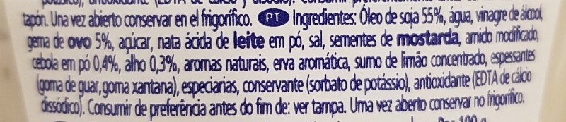Foto da lista de ingredientes