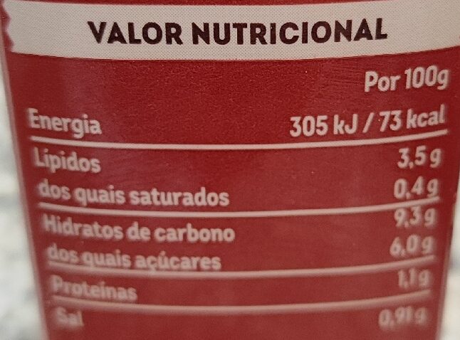 Foto da tabela nutricional