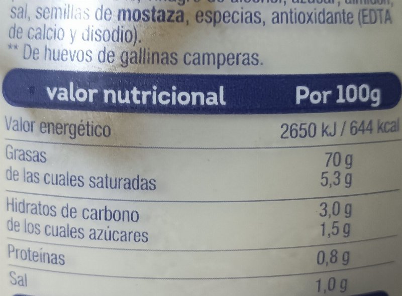 Foto da tabela nutricional