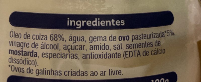 Foto da lista de ingredientes