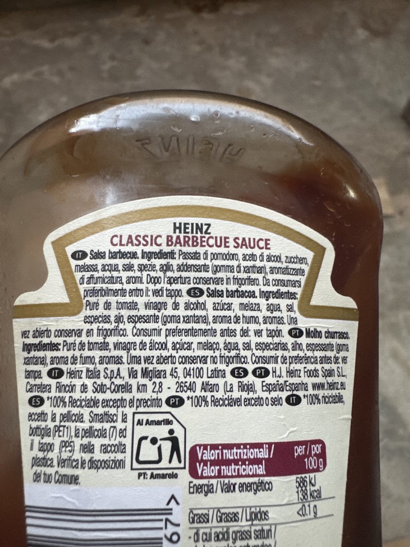 Foto da lista de ingredientes