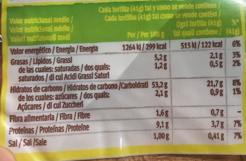 Foto da tabela nutricional