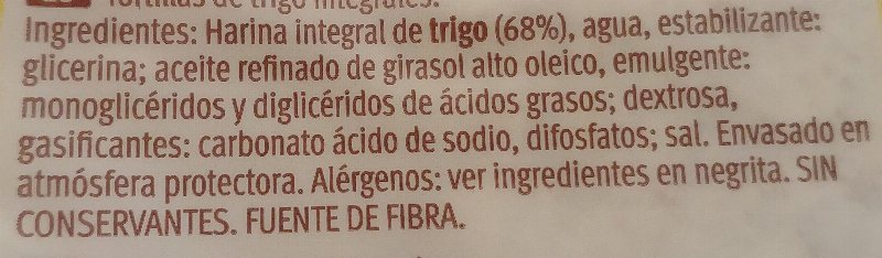 Foto da lista de ingredientes