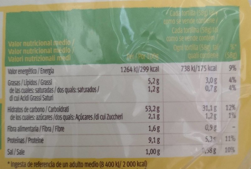 Foto da tabela nutricional
