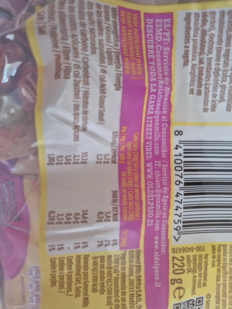 Foto da tabela nutricional