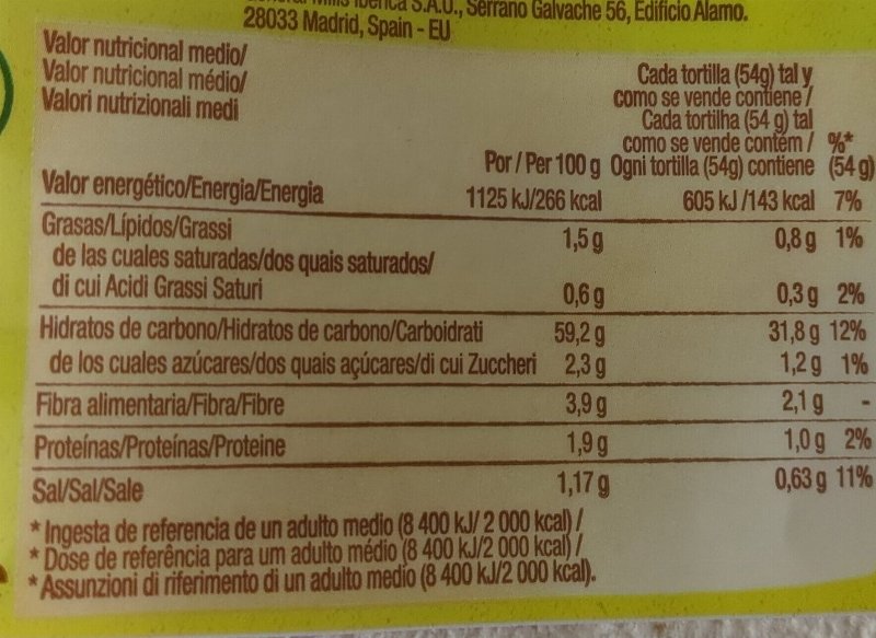 Foto da tabela nutricional