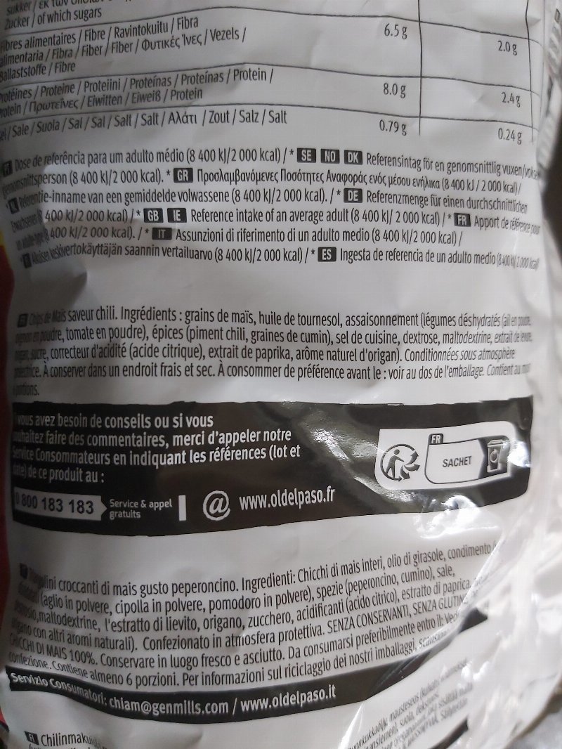 Foto da lista de ingredientes