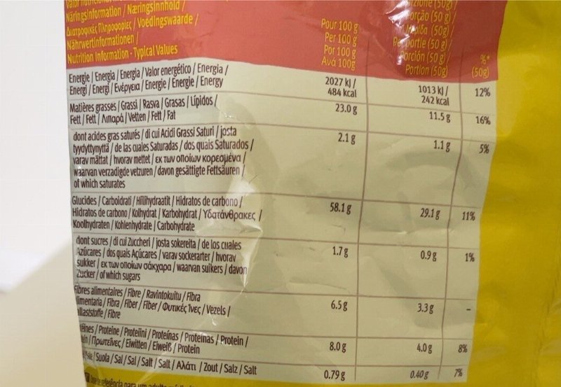Foto da tabela nutricional