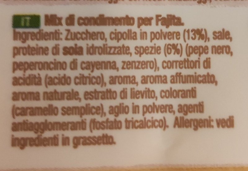 Foto da lista de ingredientes