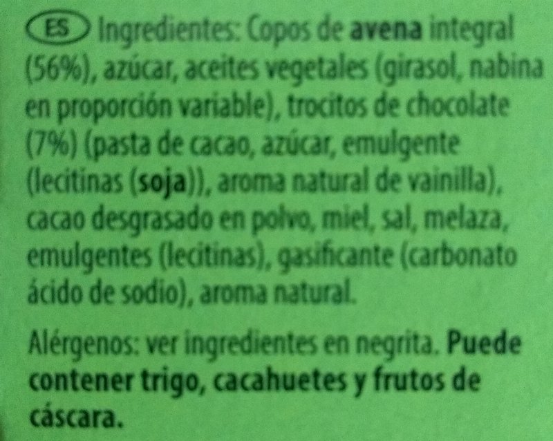 Foto da lista de ingredientes