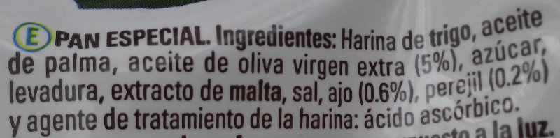 Foto da lista de ingredientes