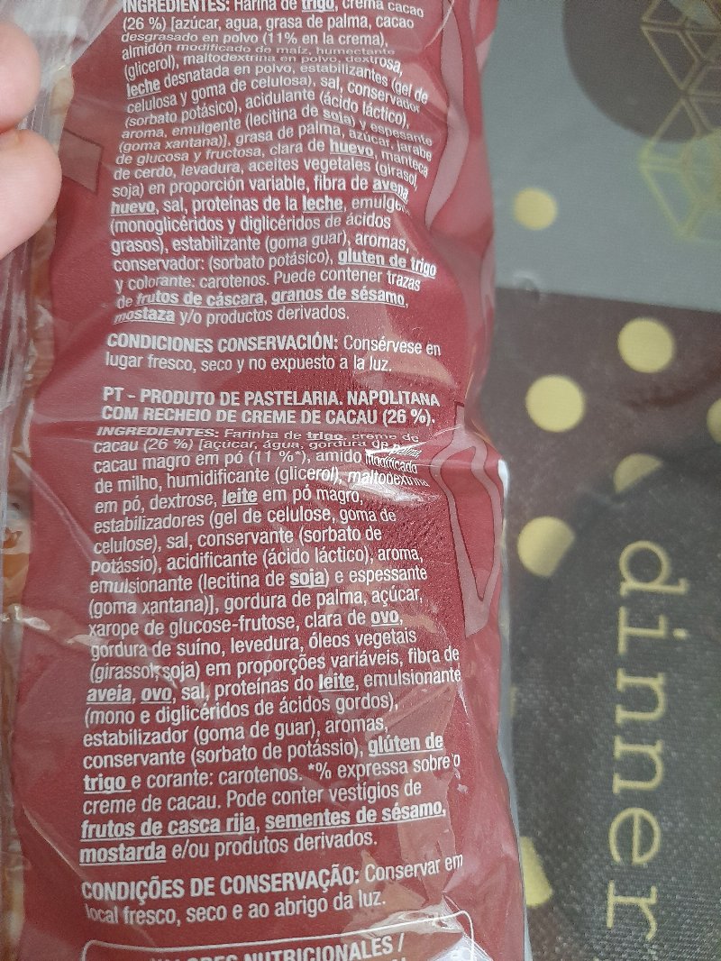 Foto da lista de ingredientes