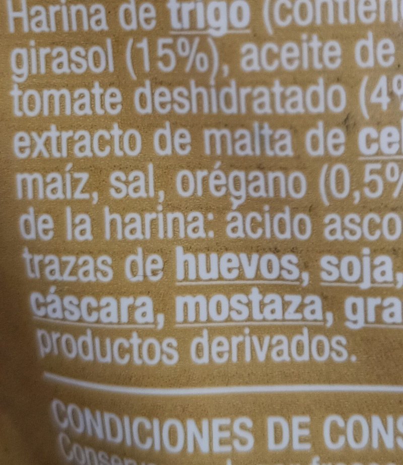 Foto da lista de ingredientes