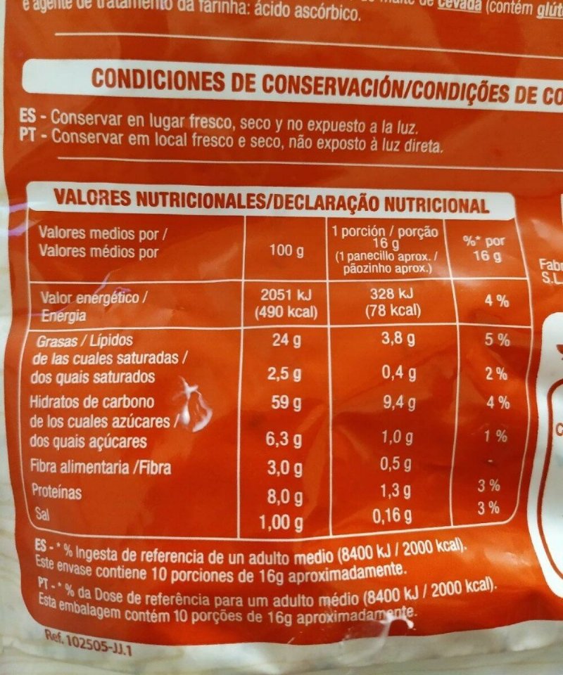 Foto da tabela nutricional