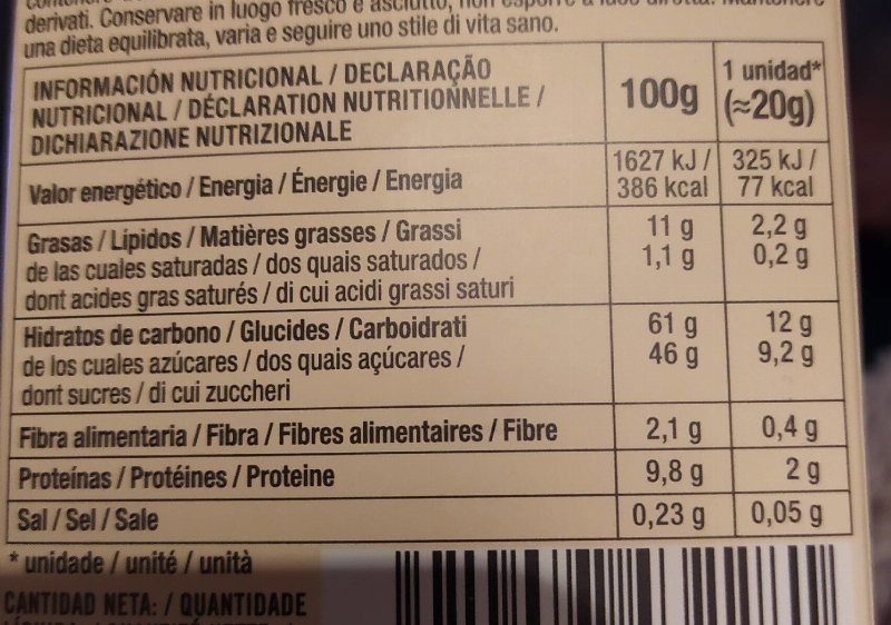 Foto da tabela nutricional