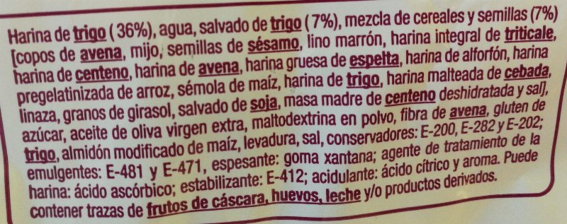 Foto da lista de ingredientes