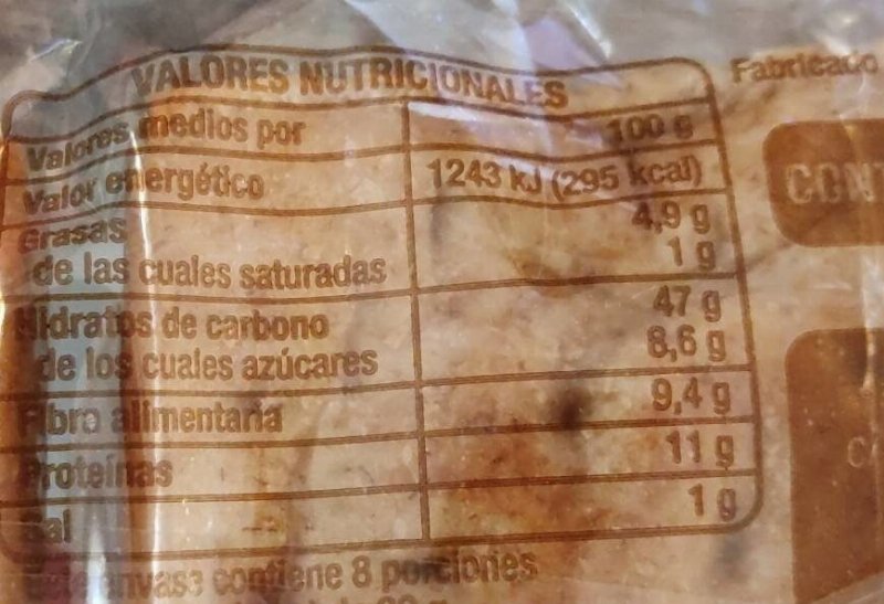 Foto da tabela nutricional