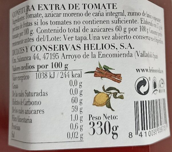 Foto da lista de ingredientes