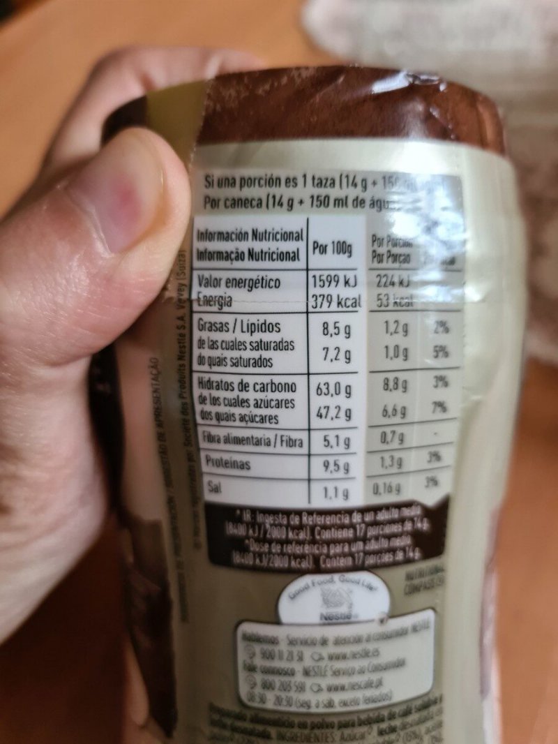 Foto da tabela nutricional