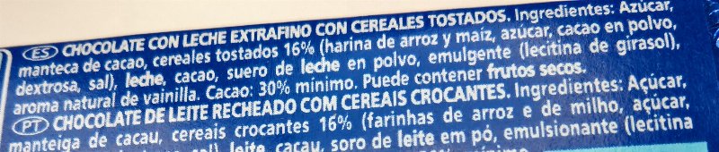 Foto da lista de ingredientes