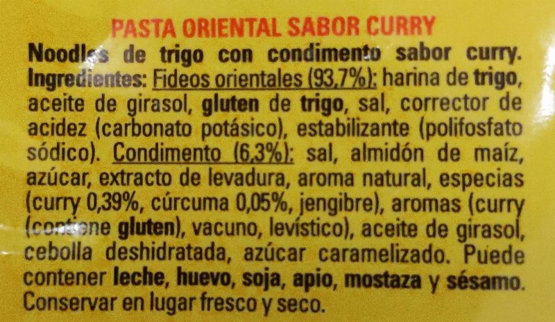 Foto da lista de ingredientes