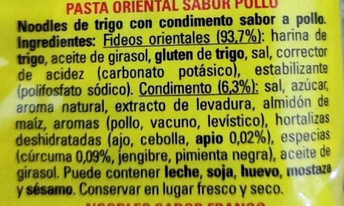 Foto da lista de ingredientes