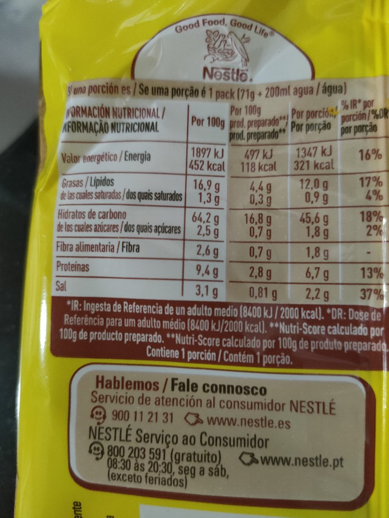 Foto da tabela nutricional