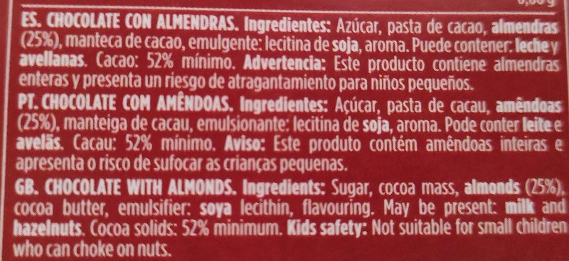Foto da lista de ingredientes