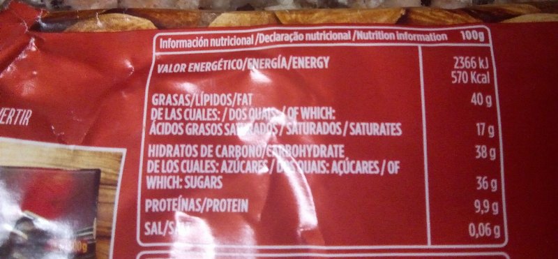 Foto da tabela nutricional