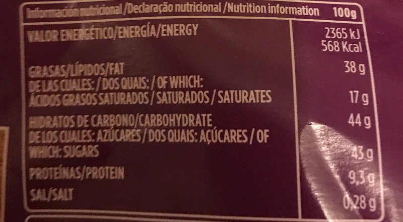 Foto da tabela nutricional