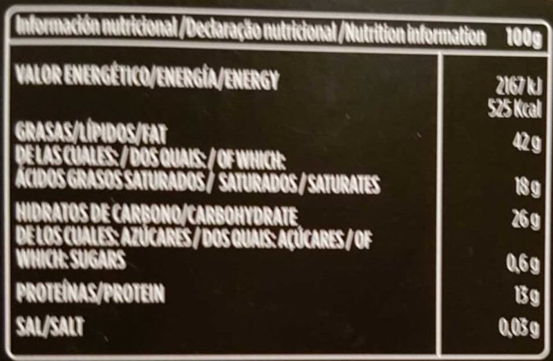 Foto da tabela nutricional