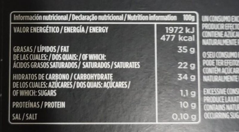 Foto da tabela nutricional