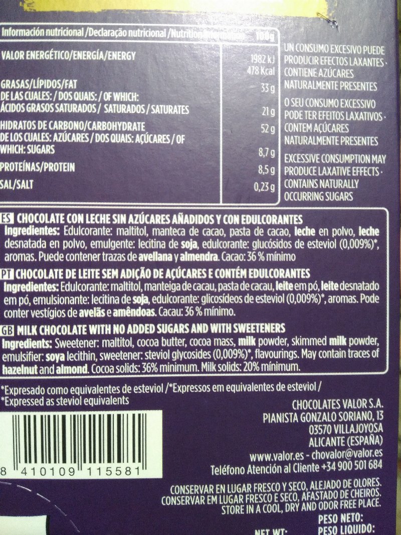 Foto da lista de ingredientes