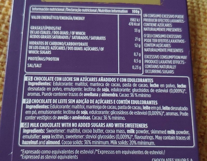 Foto da tabela nutricional