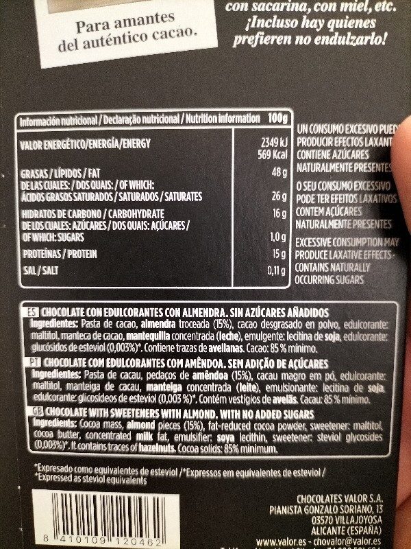 Foto da lista de ingredientes