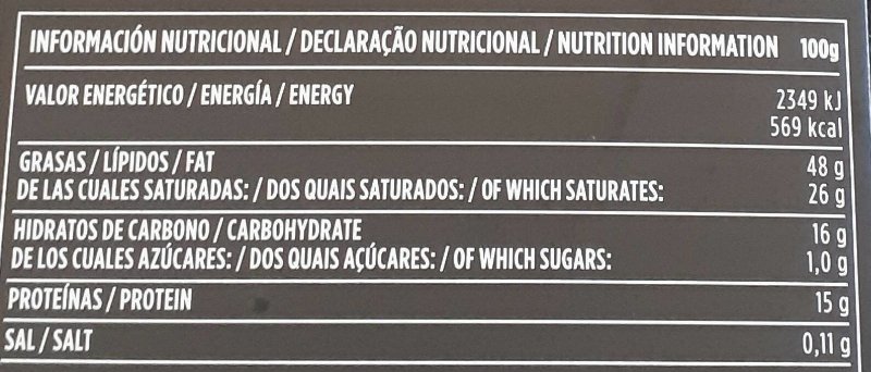 Foto da tabela nutricional