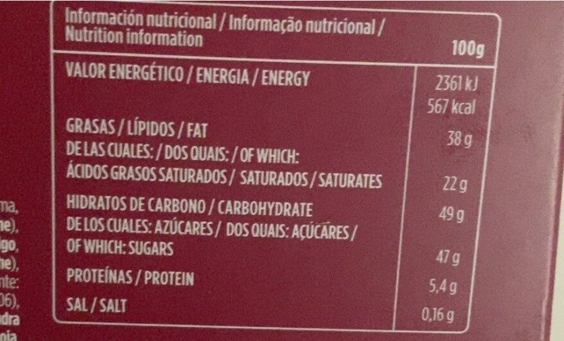 Foto da tabela nutricional