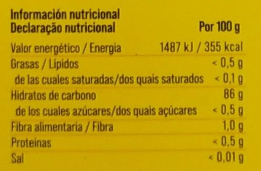 Foto da tabela nutricional