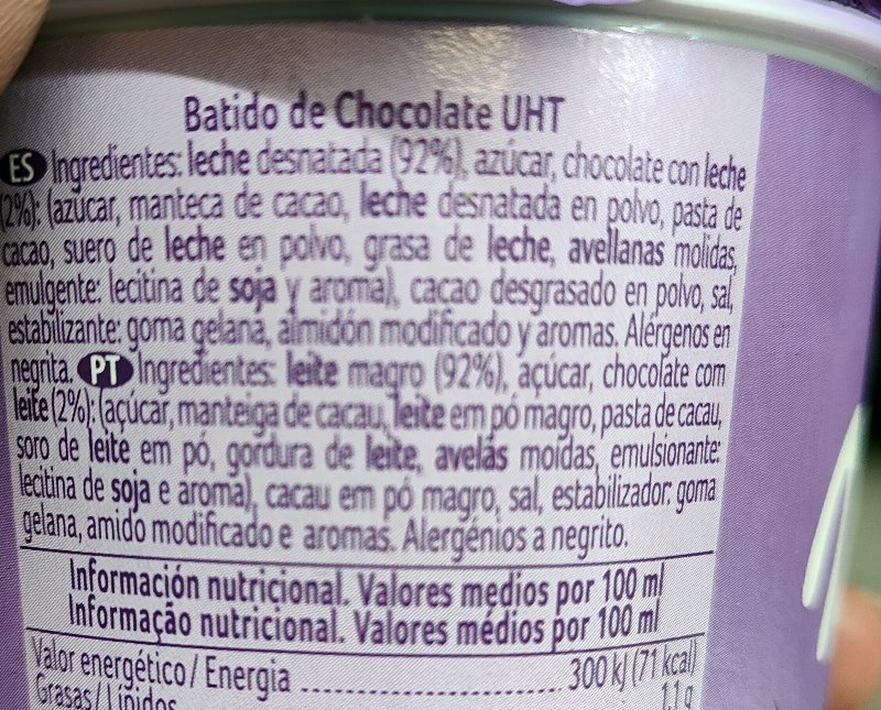 Foto da lista de ingredientes