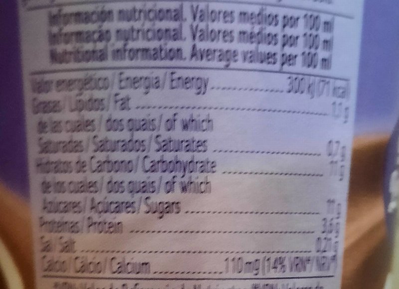 Foto da tabela nutricional