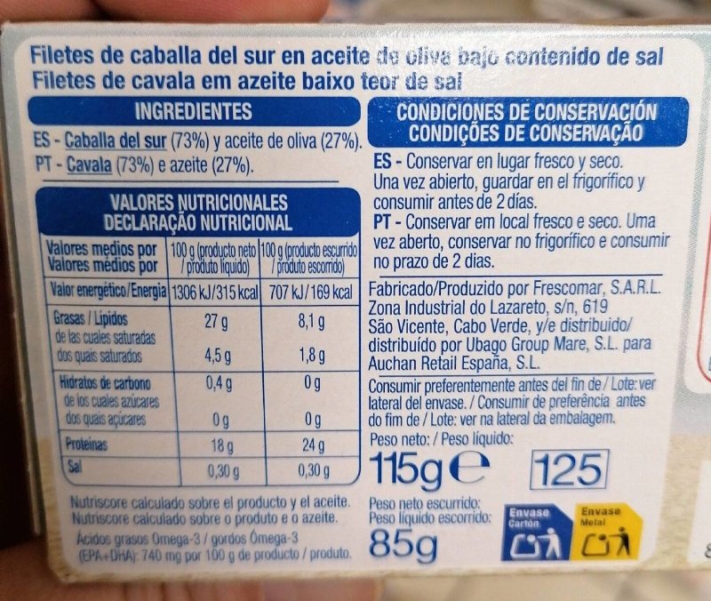 Foto da tabela nutricional