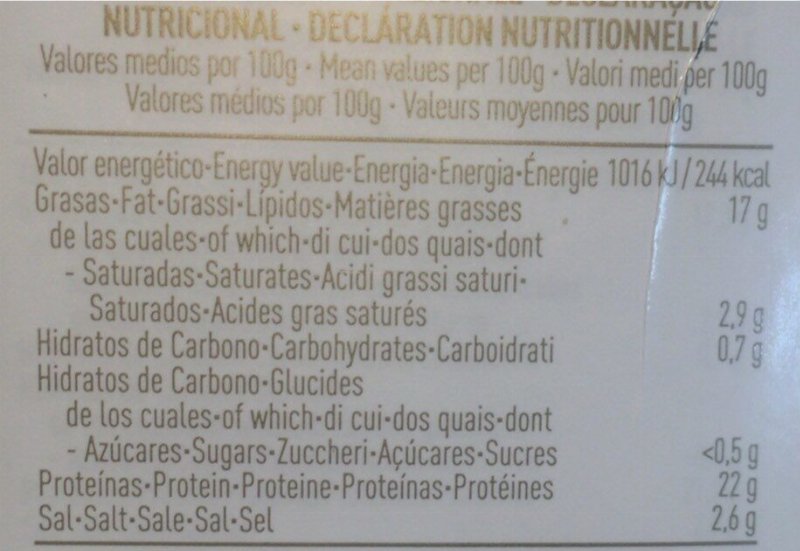 Foto da tabela nutricional